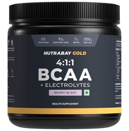 Nutrabay Gold BCAA 4:1:1 + Electrolytes Powder Berry Blast - Classic Derma