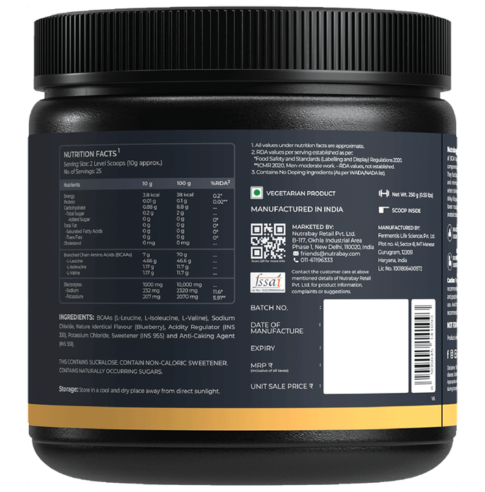 Nutrabay Gold BCAA 4:1:1 + Electrolytes Powder Berry Blast