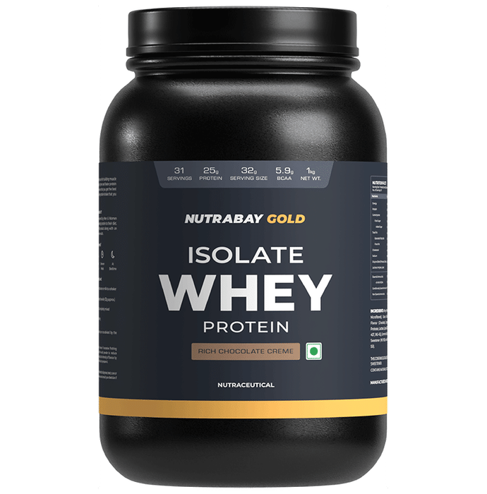 Nutrabay Gold Isolate Whey Protein for Muscles, Recovery, Digestion & Immunity | No Added Sugar | Flavour Rich Chocolate Creme - Classic Derma
