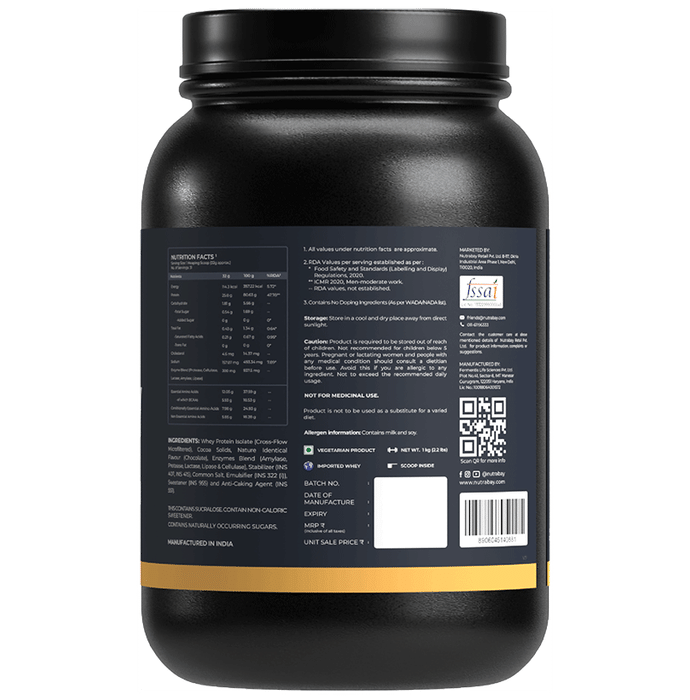 Nutrabay Gold Isolate Whey Protein for Muscles, Recovery, Digestion & Immunity | No Added Sugar | Flavour Rich Chocolate Creme