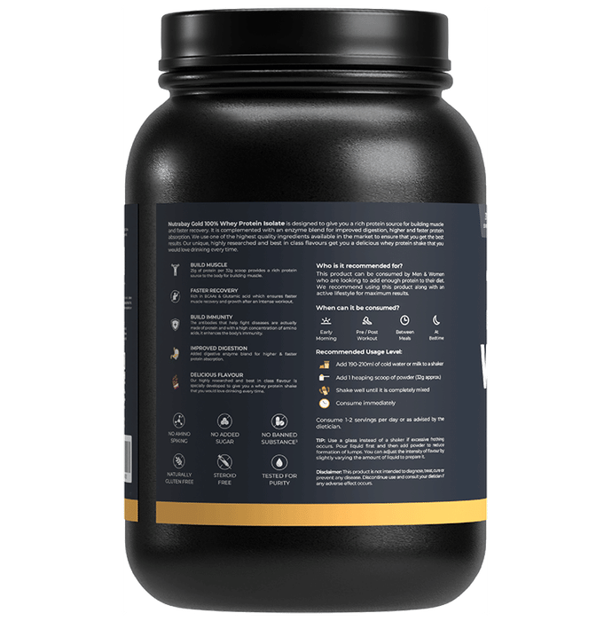 Nutrabay Gold Isolate Whey Protein for Muscles, Recovery, Digestion & Immunity | No Added Sugar | Flavour Rich Chocolate Creme