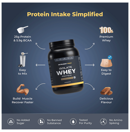 Nutrabay Gold Isolate Whey Protein for Muscles, Recovery, Digestion & Immunity | No Added Sugar | Flavour Rich Chocolate Creme