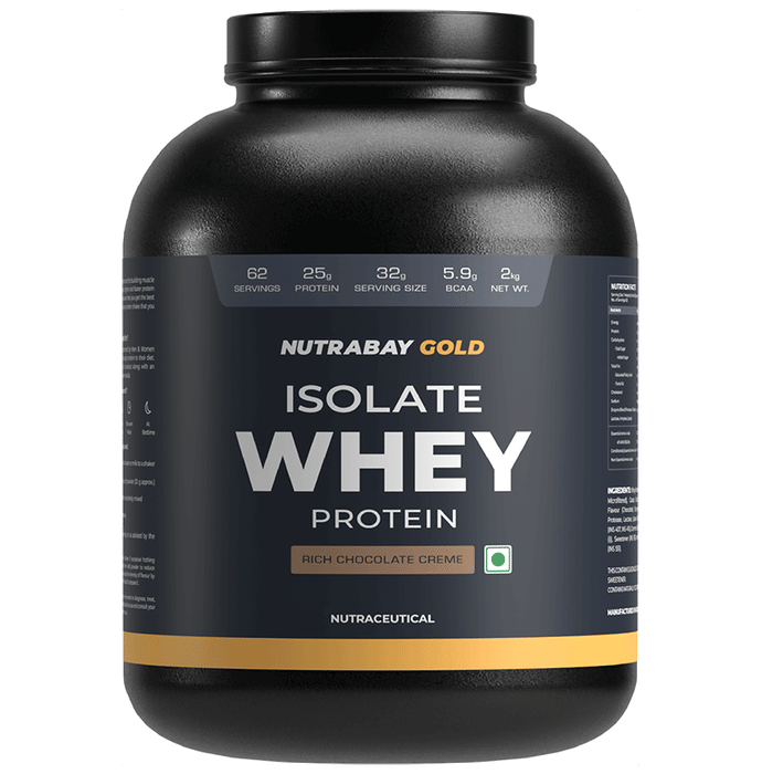 Nutrabay Gold Isolate Whey Protein for Muscles, Recovery, Digestion & Immunity | No Added Sugar | Flavour Rich Chocolate Creme - Classic Derma
