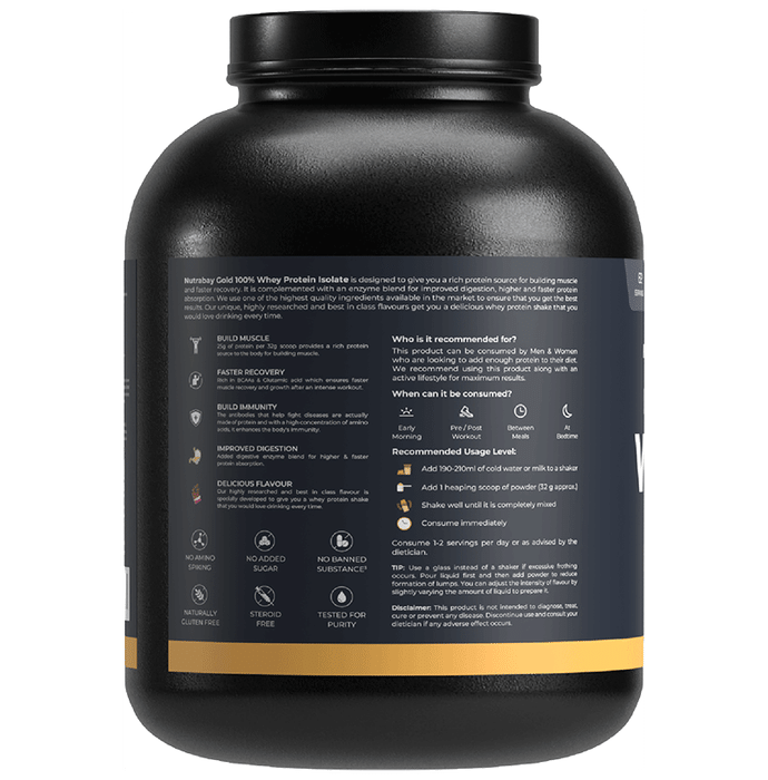 Nutrabay Gold Isolate Whey Protein for Muscles, Recovery, Digestion & Immunity | No Added Sugar | Flavour Rich Chocolate Creme