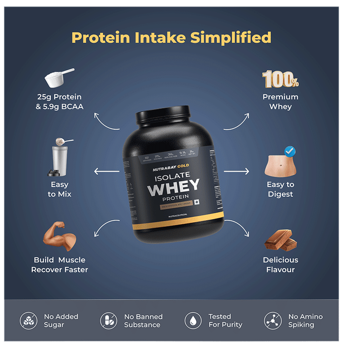 Nutrabay Gold Isolate Whey Protein for Muscles, Recovery, Digestion & Immunity | No Added Sugar | Flavour Rich Chocolate Creme