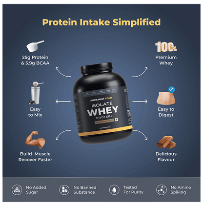 Nutrabay Gold Isolate Whey Protein for Muscles, Recovery, Digestion & Immunity | No Added Sugar | Flavour Rich Chocolate Creme