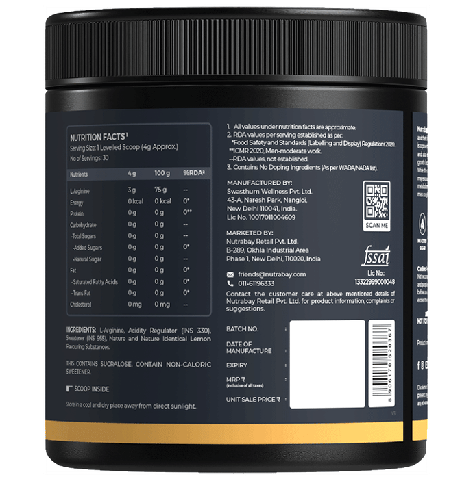 Nutrabay Gold L-Arginine Powder Lemon