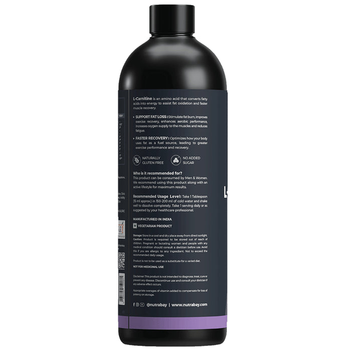 Nutrabay L-Carnitine +Vitamin B5 for Fat Loss & Faster Recovery | Flavour Liquid Lychee Crush