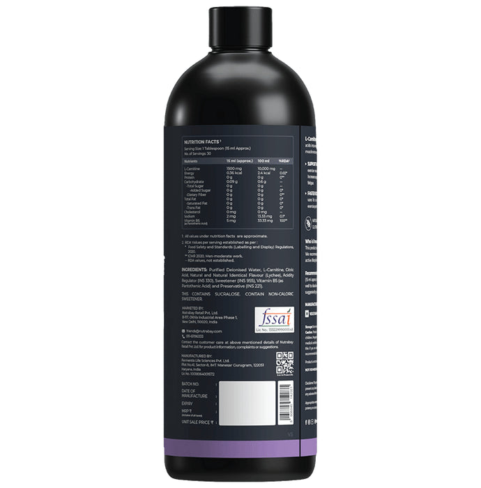 Nutrabay L-Carnitine +Vitamin B5 for Fat Loss & Faster Recovery | Flavour Liquid Lychee Crush