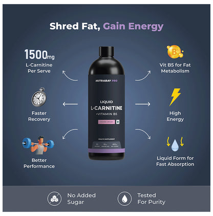 Nutrabay L-Carnitine +Vitamin B5 for Fat Loss & Faster Recovery | Flavour Liquid Lychee Crush