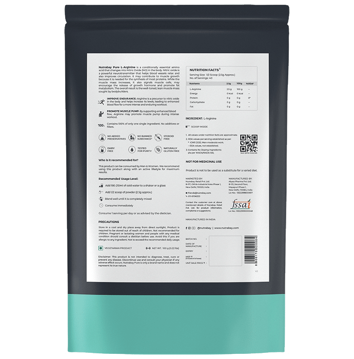 Nutrabay Pure L-Arginine Amino Acid Powder Unflavoured