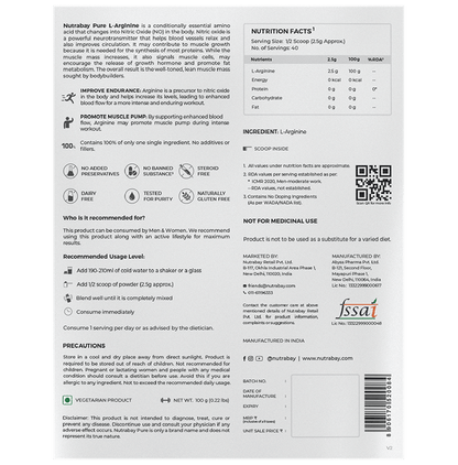 Nutrabay Pure L-Arginine Amino Acid Powder Unflavoured