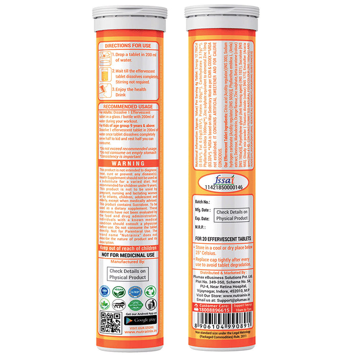 Nutrainix Charge Natural Vitamin C & Zinc Effervescent Tablet (20 Each) Orange