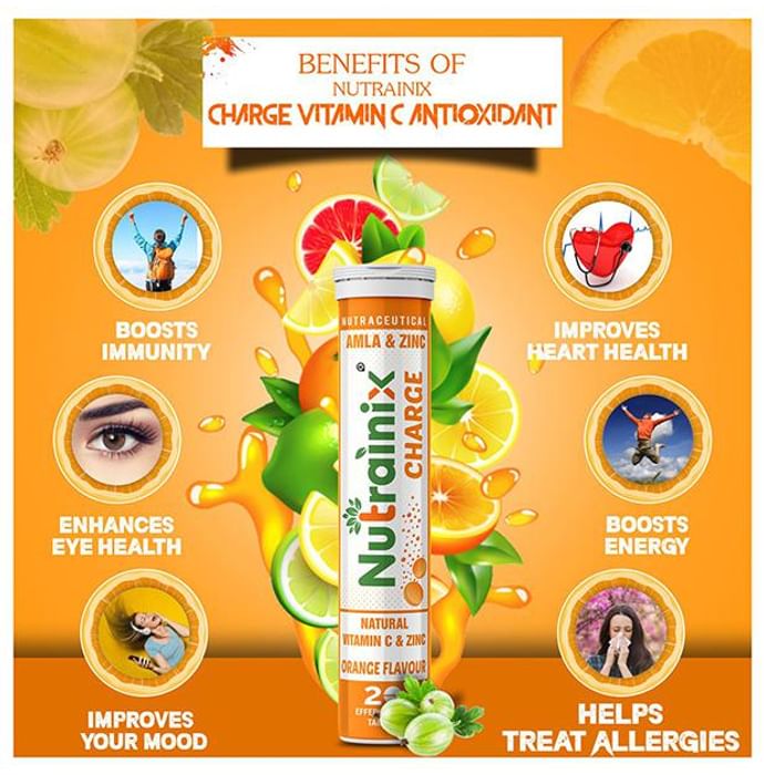 Nutrainix Charge Natural Vitamin C & Zinc Effervescent Tablet (20 Each) Orange