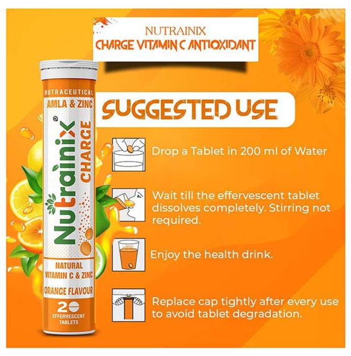 Nutrainix Charge Natural Vitamin C & Zinc Effervescent Tablet (20 Each) Orange