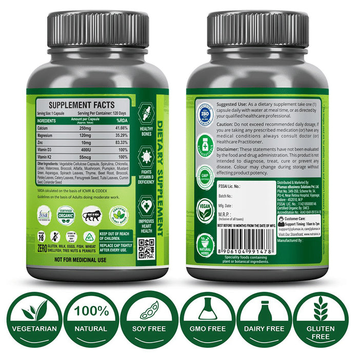 Nutrainix Organic Calcium Magnesium & Zinc Vegetarian Capsule