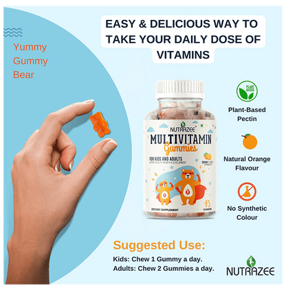 Nutrazee Multivitamin | Gummies for Kids & Adults | Supports Healthy Growth & Development | Flavour Orange