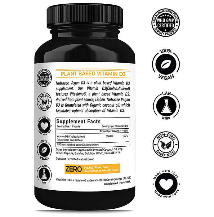 Nutrazee Vegan Vitamin D3 Plant-Based Supplement Veg Liquid Capsule