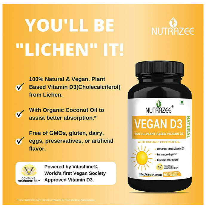 Nutrazee Vegan Vitamin D3 Plant-Based Supplement Veg Liquid Capsule