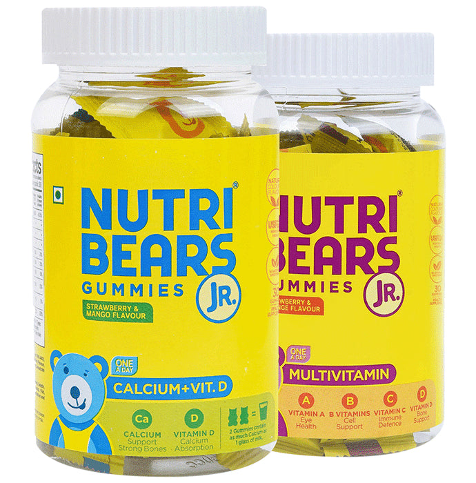 NutriBears Combo Pack of Multivitamin Growth & Immunity Support Gummies & Calcium+Vit D Complete Bone Support Gummies (30 Each) - Classic Derma