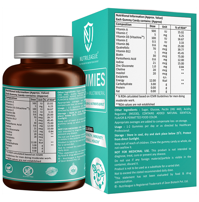 Nutrileague Multivitamin + Multimineral Gummies For Improving Metabolism & Nutrients Levels