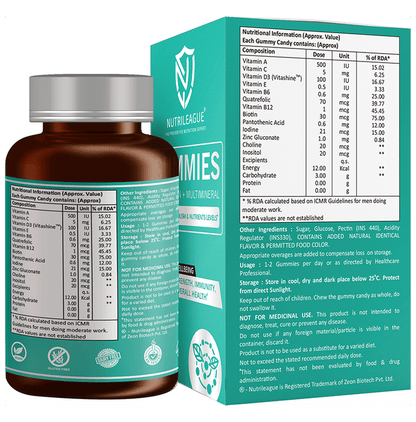 Nutrileague Multivitamin + Multimineral Gummies For Improving Metabolism & Nutrients Levels