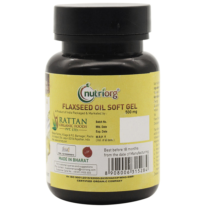 Nutriorg Organic Flaxseed Oil 500mg Vegetable Soft Gel Capsule
