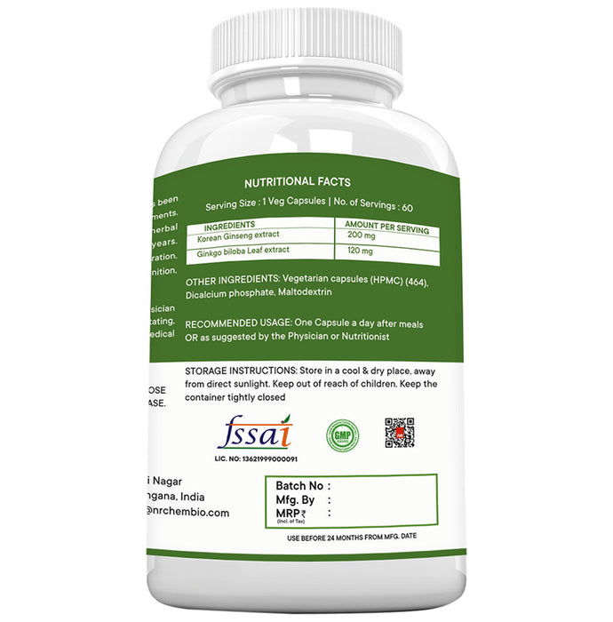 NutriRione Gingko Biloba Ginseng Veg Capsules
