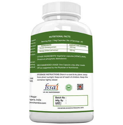 NutriRione Gingko Biloba Ginseng Veg Capsules