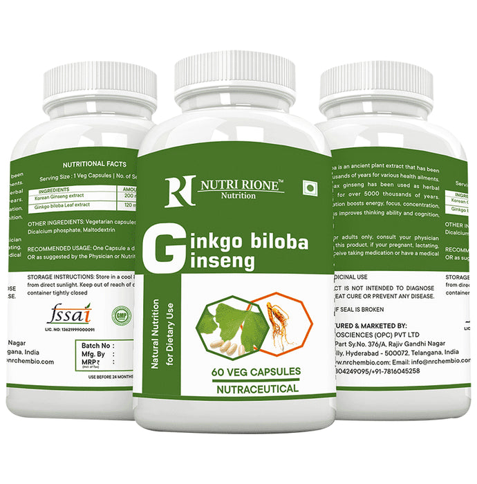 NutriRione Gingko Biloba Ginseng Veg Capsules