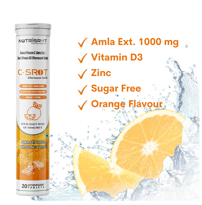 Nutrisrot C-SROT Vitamin C (Amla Ext. 1000mg), D3 & Zinc Effervescent Tablet