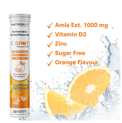 Nutrisrot C-SROT Vitamin C (Amla Ext. 1000mg), D3 & Zinc Effervescent Tablet