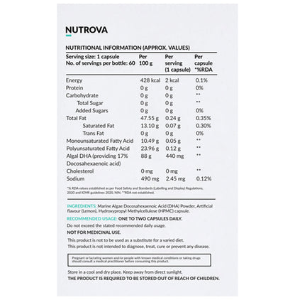Nutrova Complete Omega 3 | With DHA from Marine Algae for Joints Health | Capsule