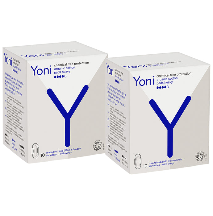 Yoni Organic Cotton Sanitary Pads Heavy (10 Each) - Classic Derma