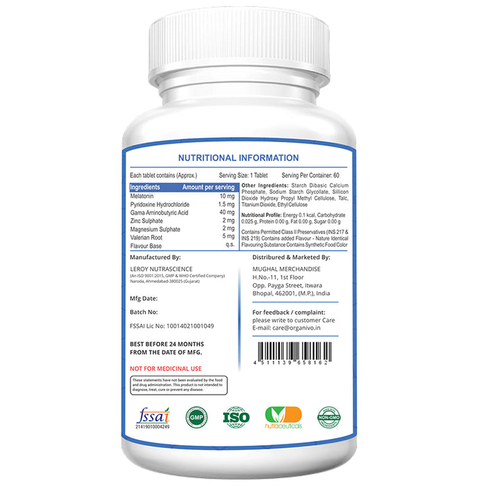Organivo Melatonin Natural Sleep Support Tablet