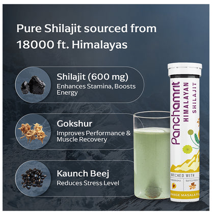 Panchamrit Himalayan Shilajit Effervescent Tablet with Ayurvedic Herbs|Boosts Stamina (15 Each)