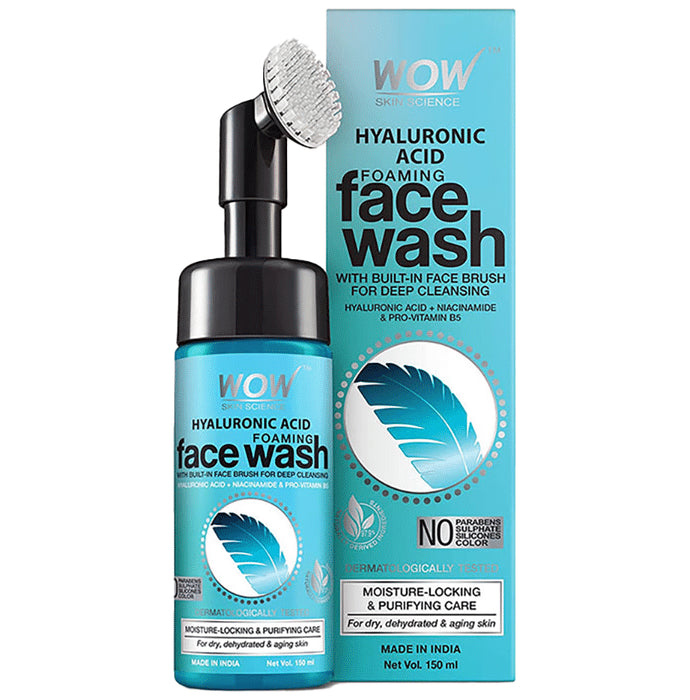 WOW Skin Science Hyaluronic Acid Foaming Face Wash with Built-In Face Brush - Classic Derma