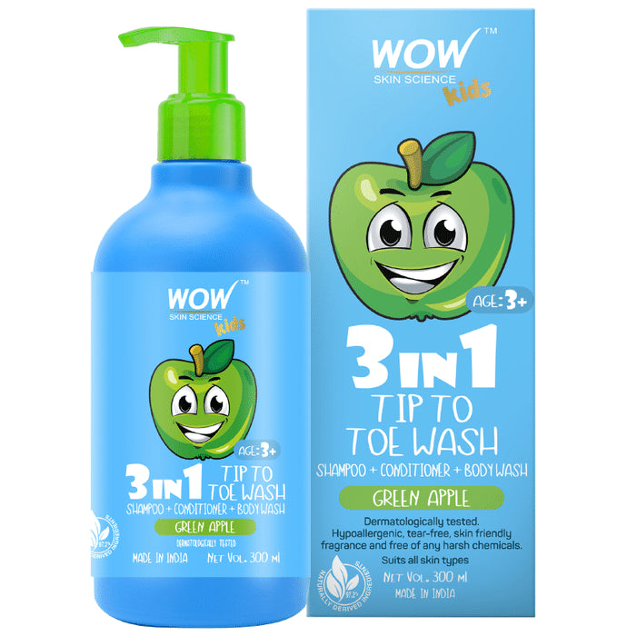 WOW Skin Science Kids 3 in 1 Tip to Toe Wash Green Apple - Classic Derma
