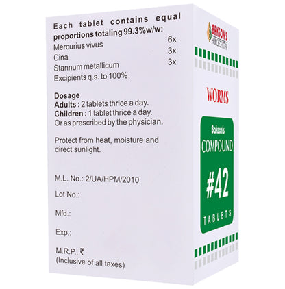Bakson's Homeopathy Compound # 42 Worms Tablet