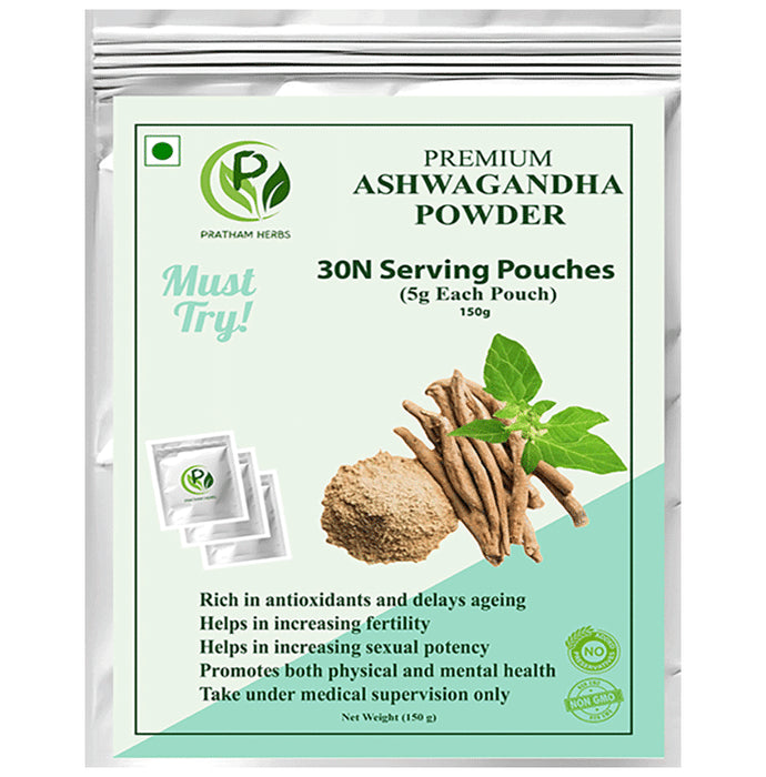 Pratham Herbs Premium Ashwagandha Powder (5gm Each) - Classic Derma