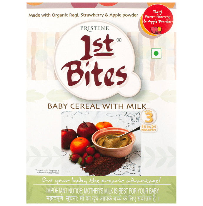 Pristine 1st Bites (10 Months - 24 Months) Stage-3 Baby Cereals with Milk | Ragi Strawberry and Apple Powder - Classic Derma