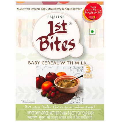 Pristine 1st Bites (10 Months - 24 Months) Stage-3 Baby Cereals with Milk | Ragi Strawberry and Apple Powder - Classic Derma