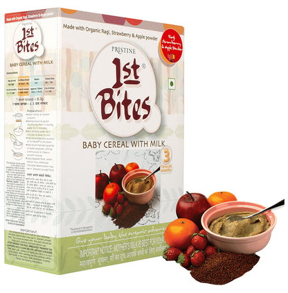 Pristine 1st Bites (10 Months - 24 Months) Stage-3 Baby Cereals with Milk | Ragi Strawberry and Apple Powder