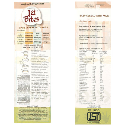 Pristine 1st Bites (6 Months - 24 Months) Stage-1 Baby Cereal with Milk | Rice