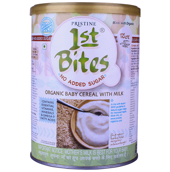 Pristine 1st Bites No Added Sugar (6 Months - 24 Months) Baby Cereal with Milk Rice - Classic Derma