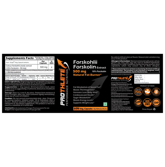 Prothlete Forskohlii Forskolin Extract 500mg Veg Capsule