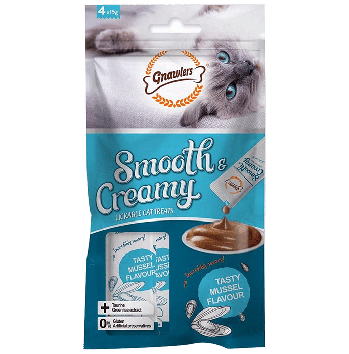 Gnawlers Smooth & Creamy Lickable Cat Treat (4Each) Tasty Mussel - Classic Derma