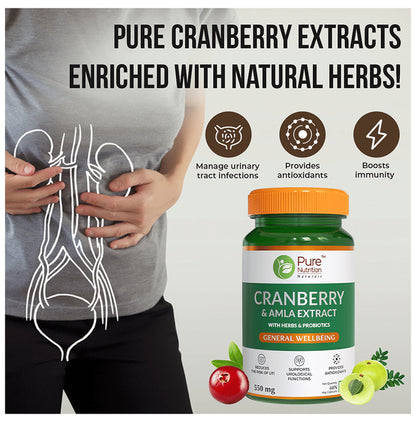 Pure Nutrition Cranberry & Amla Extract 550mg Veg Capsule