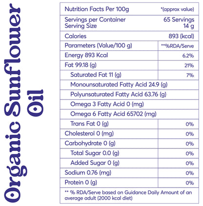 Pure Whites Cold Pressed Organic Sunflower Oil