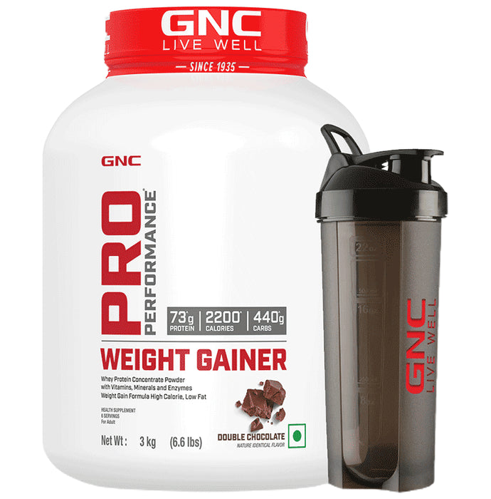 GNC Live Well Pro Performance Weight Gainer Powder Powder Double Chocolate with Black Plastic Shaker - Classic Derma